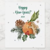 Elegantes Citrus Neujahrsdesign Weinetikett (Einzelnes Label)
