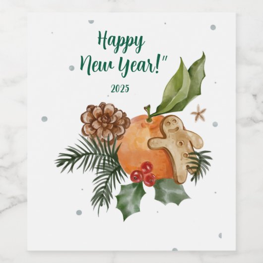 Elegantes Citrus Neujahrsdesign Weinetikett (Einzelnes Label)