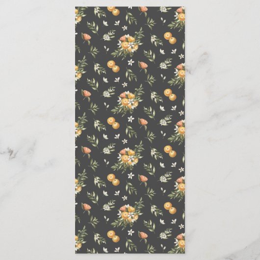 Elegantes Citrus Orchard Boho Botanische Hochzeits Menükarte (Rückseite)