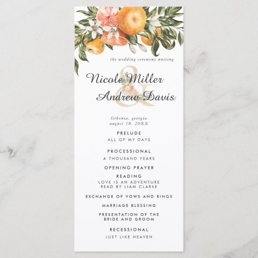 Elegantes Citrus Orchard Hochzeitsprogramm Programm (Vorderseite)