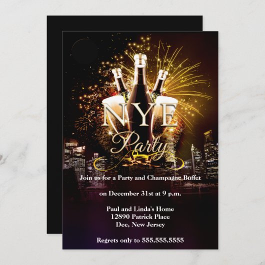 Elegantes City Lights Silvester Party Einladung (Vorne/Hinten)