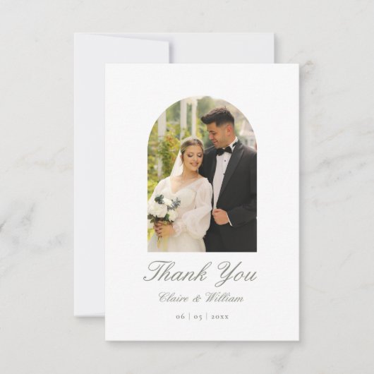 Elegantes Classic Arch Foto Hochzeit Dankeskarte (Vorderseite)