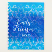 Elegantes Classic Blue White Damask Muster Planer (Vorderseite)