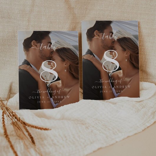 Elegantes Classic Calligraphy Wedding Foto Tischnummer