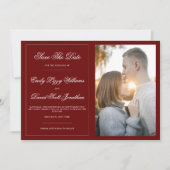Elegantes Classic Crimson Red Foto Save the Date Einladung (Vorderseite)