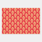 Elegantes Classic Damask Muster Red Green Gold Geschenkpapier Set (Vorderseite)