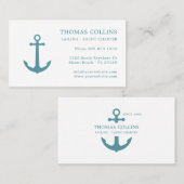 Elegantes Classic Deep Aqua Nautical Anchor Logo Visitenkarte (Vorne/Hinten)