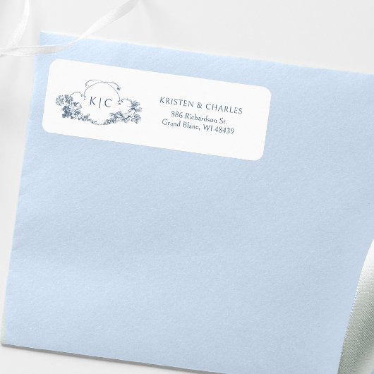 Elegantes Classic Dusty Blue French Floral Wappen