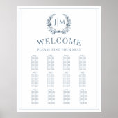 Elegantes Classic Dusty Blue Wedding Seating Chart Poster (Vorne)