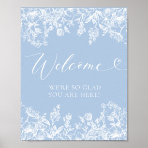 Elegantes Classic Dusty Blue Wildblume Begrüßungsz Poster