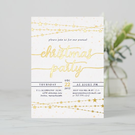Elegantes Classic Foil Christmas Party Folieneinladung (Stehend vorne)