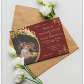 Elegantes Classic Gold, Burgund Foto Hochzeit Einladung