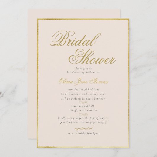 Elegantes Classic Gold Frame Cream Brautparty Einladung (Vorne/Hinten)