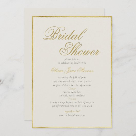 Elegantes Classic Gold Frame Ecru Brautparty Einladung (Vorne/Hinten)