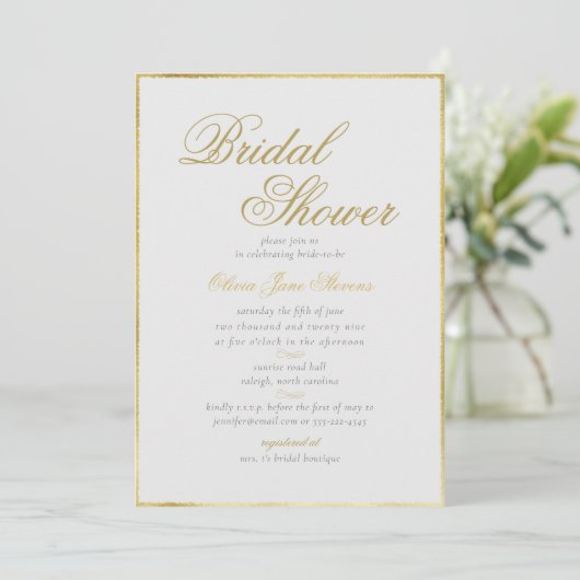 Elegantes Classic Gold Frame ElfenbeinBrautparty Einladung (Stehend Vorderseite)