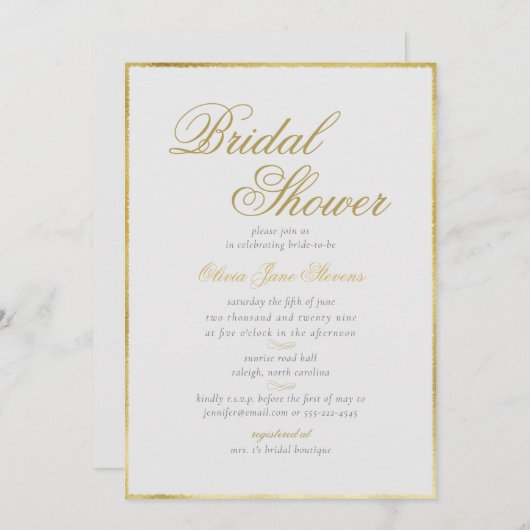Elegantes Classic Gold Frame ElfenbeinBrautparty Einladung (Vorne/Hinten)