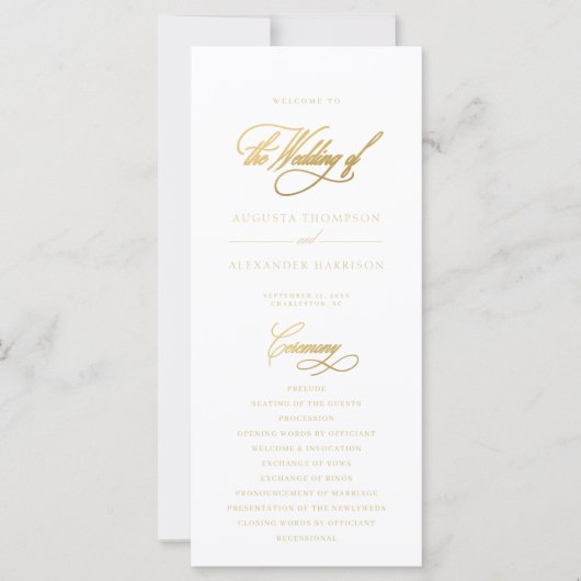 Elegantes Classic Gold Imitation Wedding Program (Vorderseite)