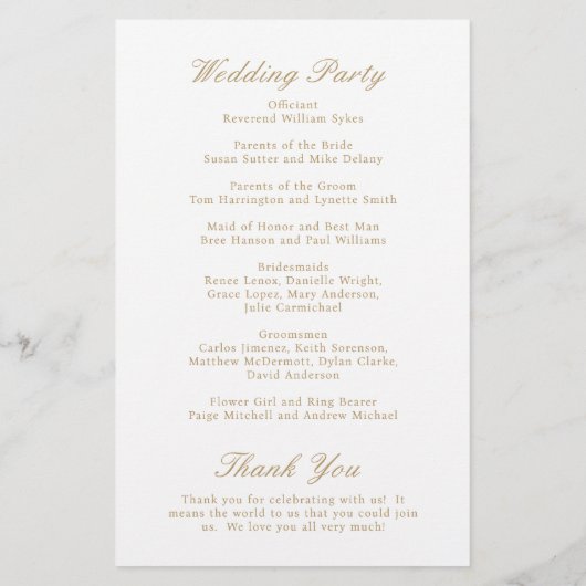 Elegantes Classic Gold-Programm für feierliche Hoc (Rückseite)