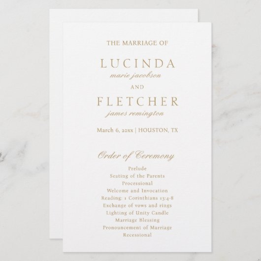 Elegantes Classic Gold-Programm für feierliche Hoc (Vorne/Hinten)