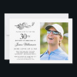 Elegantes Classic Golf 30. Geburtstag Party Foto Einladung<br><div class="desc">Eleganter Schwarz-Weiß Geburtstag Einladung für einen Golfer. Die Spitze der Einladung ist mit Golf-Accessoires dekoriert - ein Golfclub, Golf-Ball, Hut und Handschuhe. Das Aquarelldesign schafft eine traditionelle und klassische Ästhetik. Ideal für einen Geburtstagsbash im Club oder eine GRILLEN im Hinterhof. Der gesamte Text ist leicht zu bearbeiten. Erstellen Sie die...</div>