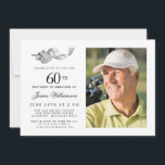 Elegantes Classic Golf 60. Geburtstagsparty Foto Einladung<br><div class="desc">Eleganter Schwarz-Weiß Geburtstag Einladung für einen Golfer. Die Spitze der Einladung ist mit Golf-Accessoires dekoriert - ein Golfclub, Golf-Ball, Hut und Handschuhe. Das Aquarelldesign schafft eine traditionelle und klassische Ästhetik. Ideal für einen Geburtstagsbash im Club oder eine GRILLEN im Hinterhof. Der gesamte Text ist leicht zu bearbeiten. Erstellen Sie die...</div>