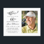 Elegantes Classic Golf 60. Geburtstagsparty Foto Einladungspostkarte<br><div class="desc">Eleganter Schwarz-Weiß Geburtstag Einladung für einen Golfer. Die Spitze der Einladung ist mit Golf-Accessoires dekoriert - ein Golfclub, Golf-Ball, Hut und Handschuhe. Das Aquarelldesign schafft eine traditionelle und klassische Ästhetik. Ideal für einen Geburtstagsbash im Club oder eine GRILLEN im Hinterhof. Der gesamte Text ist leicht zu bearbeiten. Erstellen Sie die...</div>