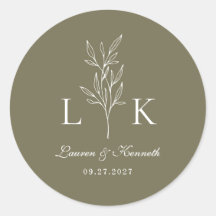 Elegantes Classic Leaf Monogram Wedding Olive Gree