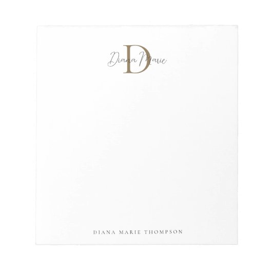 Elegantes Classic Mossy Gold Script Monogram Notizblock (Vorderseite)