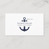 Elegantes Classic Navy Blue Nautical Anchor Logo Visitenkarte (Rückseite)