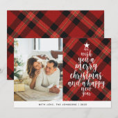 Elegantes Classic Red Tartan Foto Weihnachten (Vorne/Hinten)
