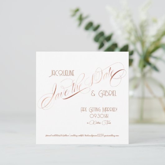 Elegantes Classic Script Calligraphy Rose Gold Fot Einladung (Stehend Vorderseite)