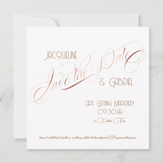 Elegantes Classic Script Calligraphy Rose Gold Fot Einladung (Vorderseite)