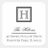 Elegantes Classic Square Monogram Address Label Quadratischer Aufkleber (Vorderseite)