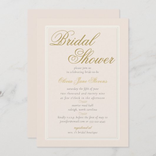 Elegantes Classic Triple Frame Cream Brautparty Einladung (Vorne/Hinten)