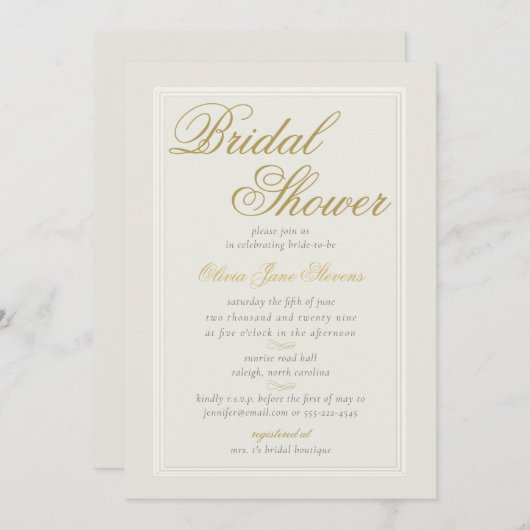 Elegantes Classic Triple Frame Ecru Brautparty Einladung (Vorne/Hinten)