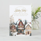 Elegantes Classic Village Weihnachts-Party Einladung (Stehend Vorderseite)