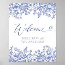 Elegantes Classic Vintag Blue Floral Begrüßungszei Poster