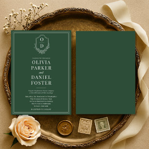 Elegantes Classic Wappen Emerald Green Wedding Einladung