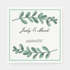 Elegantes Classic Watercolor Green Blätter Serviette