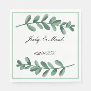 Elegantes Classic Watercolor Green Blätter Serviette