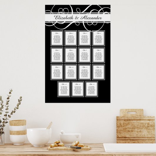 Elegantes Classic Wedding 15 Table Seating Chart Poster (Küche)