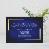Elegantes Classy Blue/Gold Retirement Party Einladung (Stehend Vorderseite)