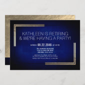 Elegantes Classy Blue/Gold Retirement Party Einladung (Vorne/Hinten)