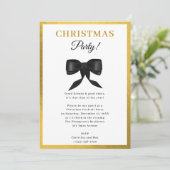 Elegantes Classy Gold Black Bow Weihnachts-Party Einladung (Stehend Vorderseite)