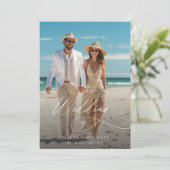 Elegantes Coastal Beach Foto Hochzeit Einladung (Stehend Vorderseite)