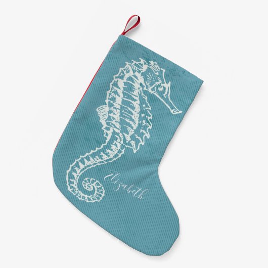 Elegantes Coastal Beach Sea Horse Monogramm Kleiner Weihnachtsstrumpf (Vorderansicht (hängend))