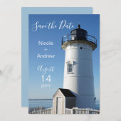 Elegantes Coastal Blue Lighthouse Save The Date (Vorne/Hinten)