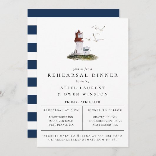 Elegantes Coastal Lighthouse Probe Abendessen Ankündigung (Vorne/Hinten)