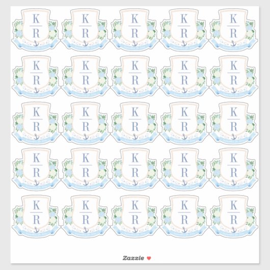 Elegantes Coastal Wedding Monogram Aufkleber (Blatt)