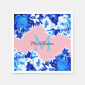 Elegantes Cobalt Blue Blumen & Blush | PERSONALISI Serviette (Vorderseite)